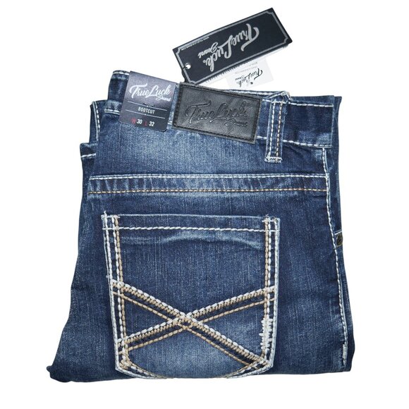 True Luck Men's Bootcut Jeans Size 30x32 Thick Stitched Pockets Dark Wash BKE - Picture 9 of 9